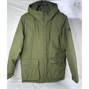 Men's Adidas Utilitas Olive Green Hooded Parka Jacket Size Large Cold Weather